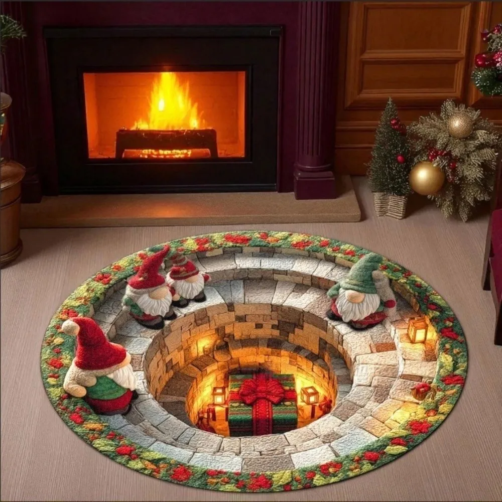 60*60cm Christmas Round Carpet 3D Special-shaped Red Christmas Tree Base Mat Atmosphere Decoration Imitation Cashmere