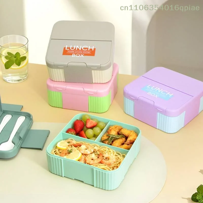 

（Summer4）Multi-Compartment Portable Lunch Box For Kids With Fork & Spoon, Microwave Safe Bento Box, Food Storage Container