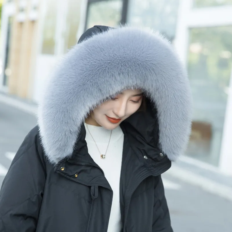 Faux Fox Fur Collar Winter Women Fake Fur Scarf Shawls for Coat Warmer Decor Furry Fur Hood Trims Parkas Jacket Fur Scarves