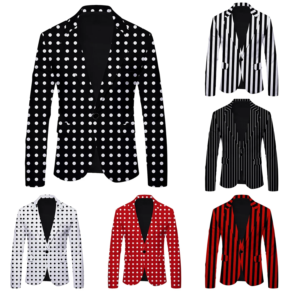 مريح أزياء الخريف البدلة الرسمية السترة الأعمال السترة الياقة معطف طويل الأكمام الذكور زر قمم نمط الطباعة