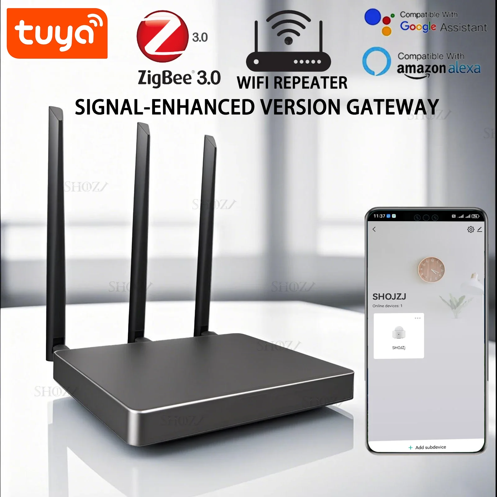 Tuya Zigbee 3.0 Hub Dual Gateway & WiFi Repeater With Enhanced Strong Signal Bridge Wired Mesh Hub Works with Alexa Google