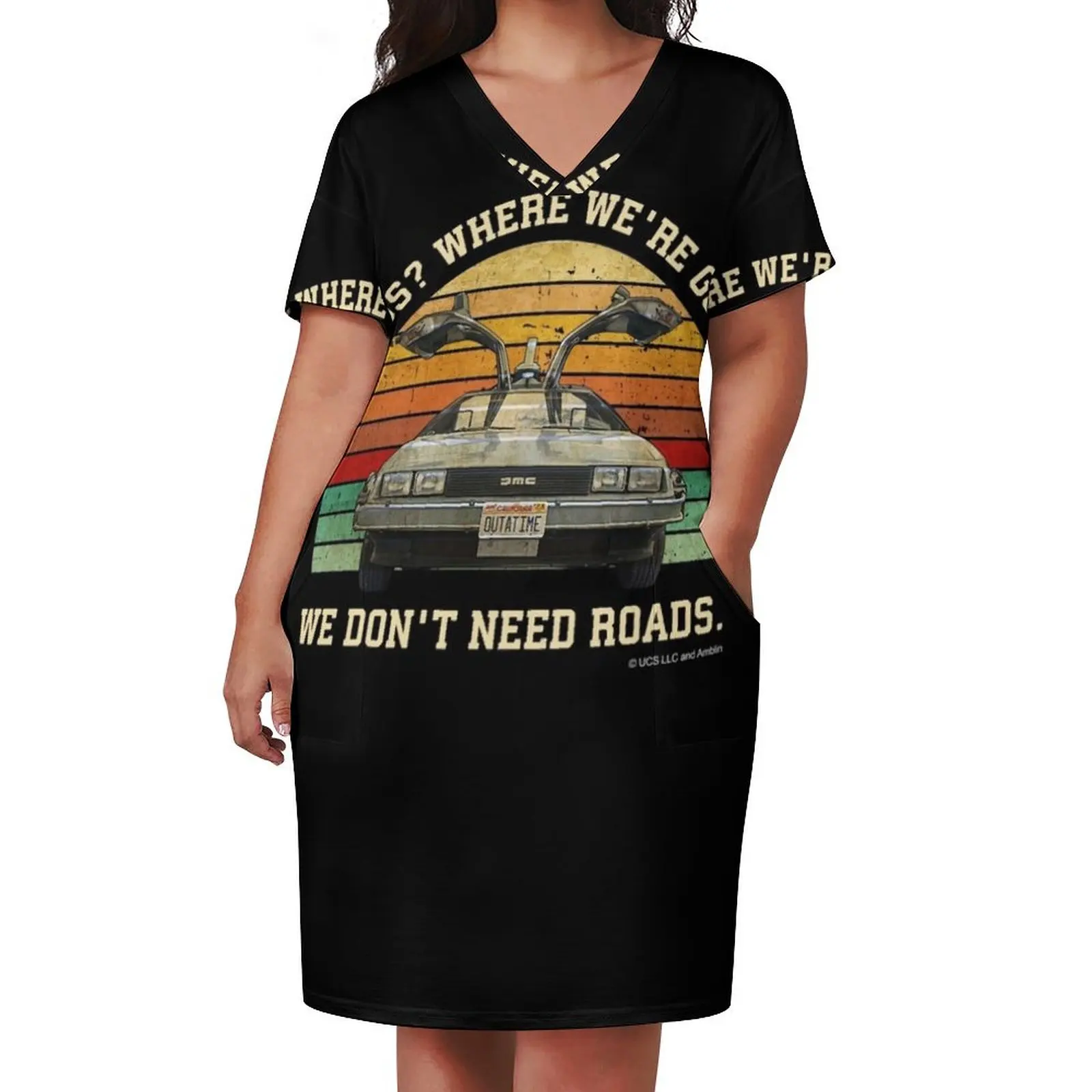 Back to the Future- Roads where we're going we don't need road Loose Pocket Dress Women's summer long dress