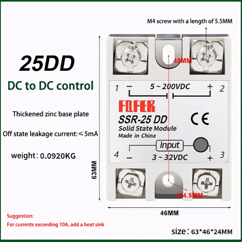 1pcs 10A SSR 25A Solid State Relay 40A Output 3-32VDC 24-480VAC 220V Single Phase DC TO AC 40A Relay SSR HeatSink SSR 40DA