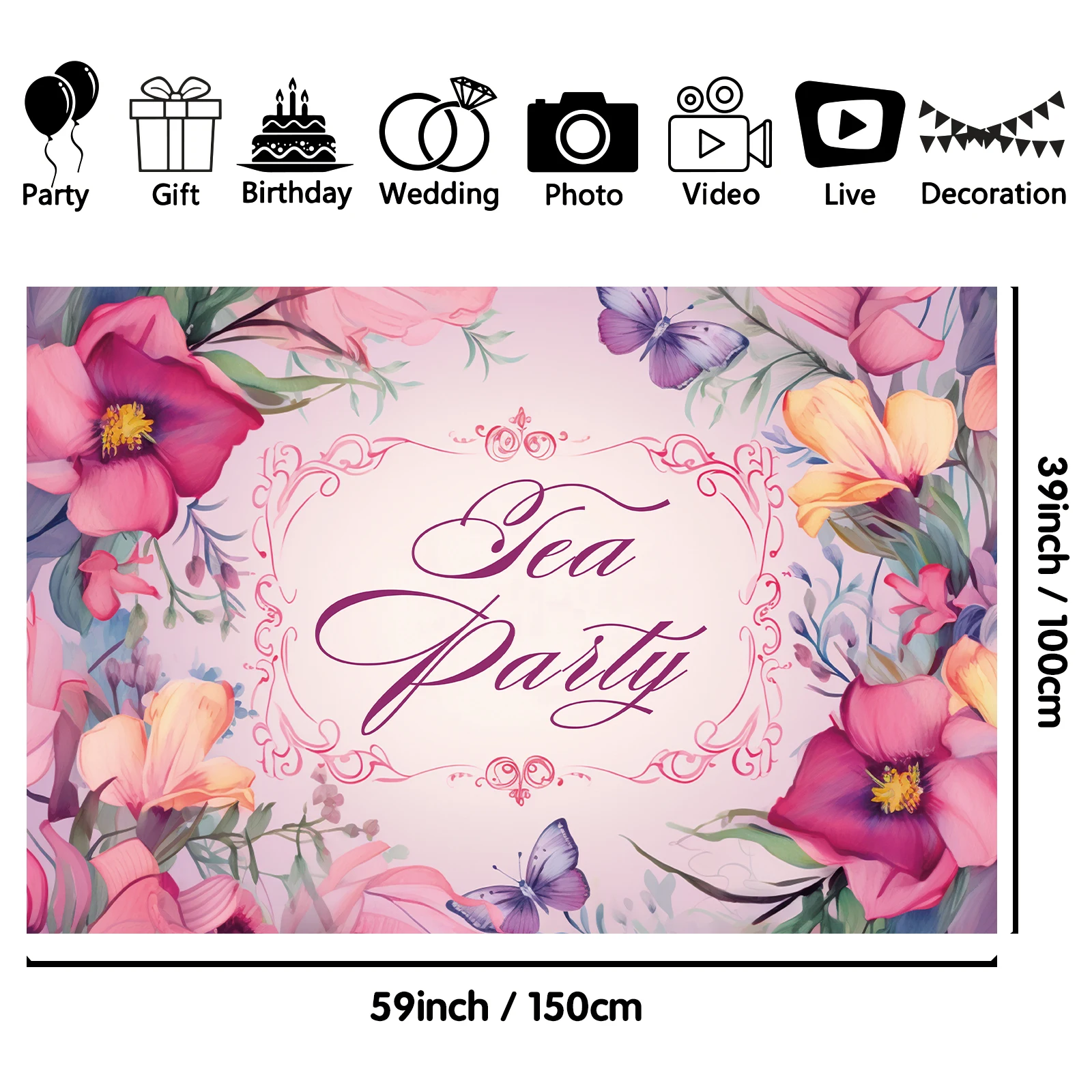 1PCS 100x150cm Tea Party(11) Theme Backdrop,Photography Background,Used To Gifts,Activities Or Other Party Decoration