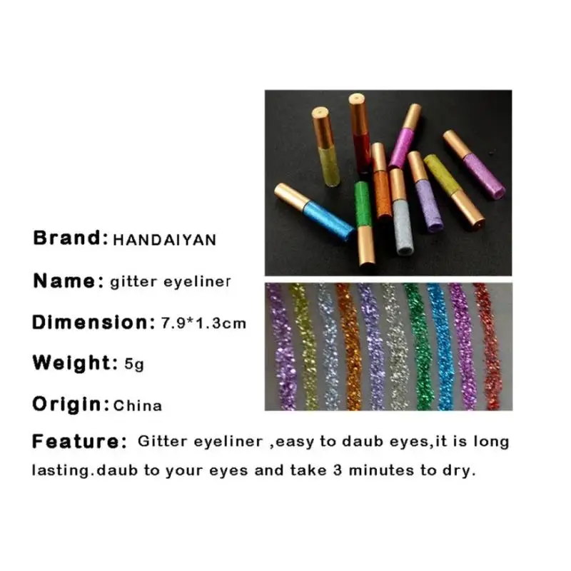 10 ألوان بريق كحل مقاوم للماء طويل الأمد عالية المصطبغة السائل العين اينر القلم لامع الفضة الذهب ماكياج الجمال #3