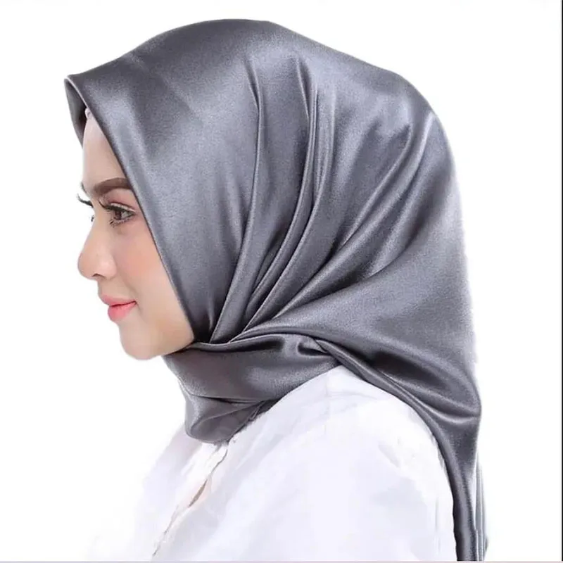 Womens Hijab Large Satin Square Fashion Scarf Imitation Silk Hair Wrapping Gift Headscarf Solid Color Scarves