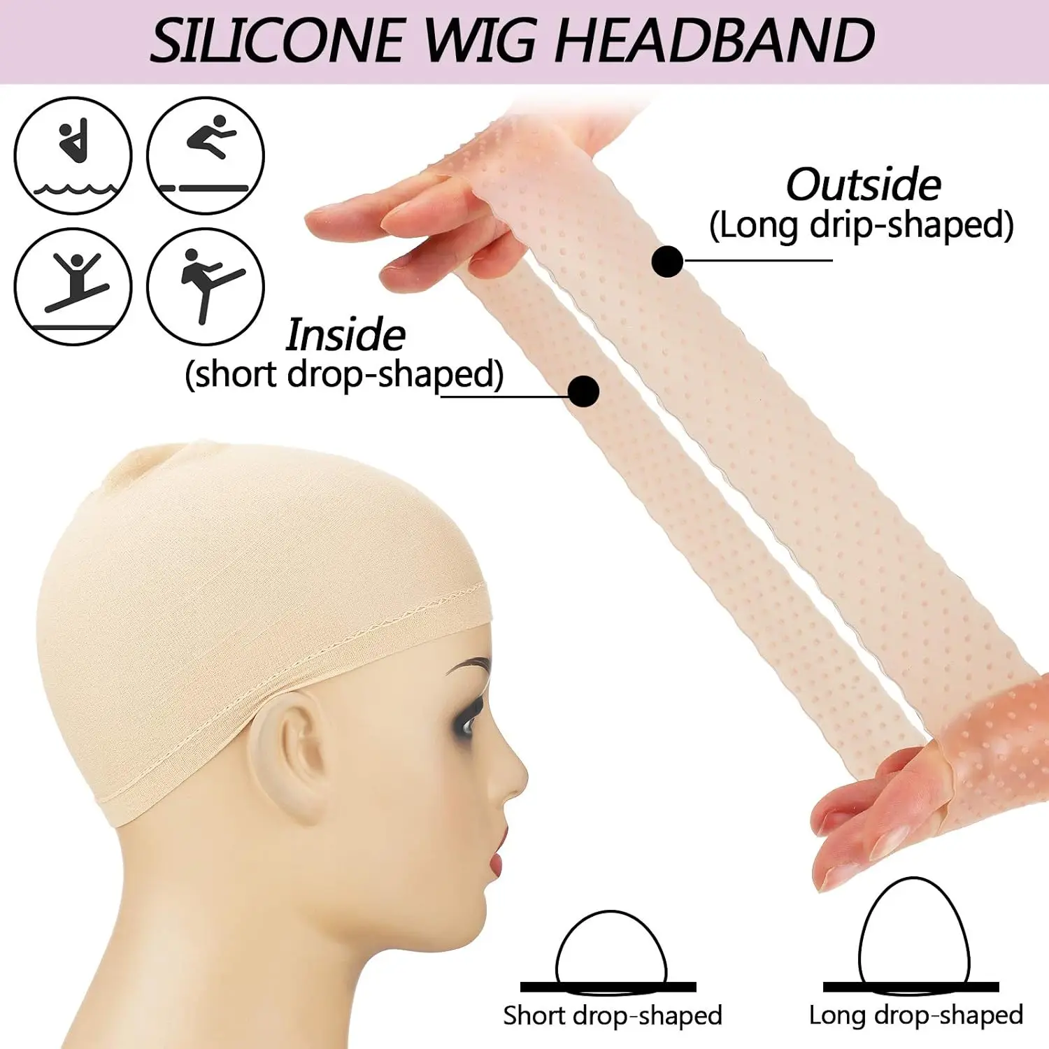4 Pcs Silicone Wig Grip Band & Wig Cap Snatch Proof Wig Band No Slip Silicone Headband Bulk Elastic Fixed for Men Women image 4