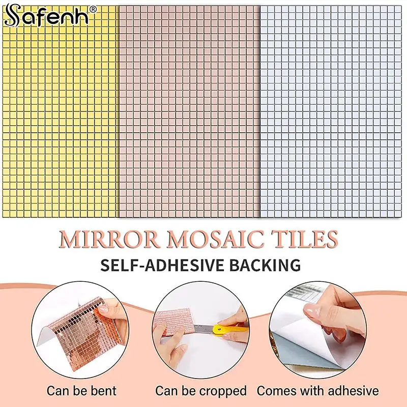 Silver/golden/rose gold DIY Self-Adhesive Mini Square Acrylic Wall Sticker Mirrors Mosaic Tiles Disco Mirror TilesStickers Craft