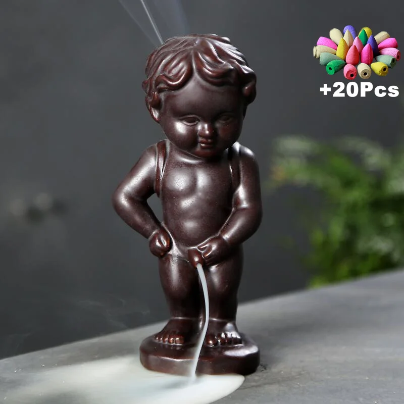 

Gift Incense Cones Backflow Incense Burners Home Decor Ceramic Boy Waterfall Decorative Incense Holder Aroma Censer TeaPet