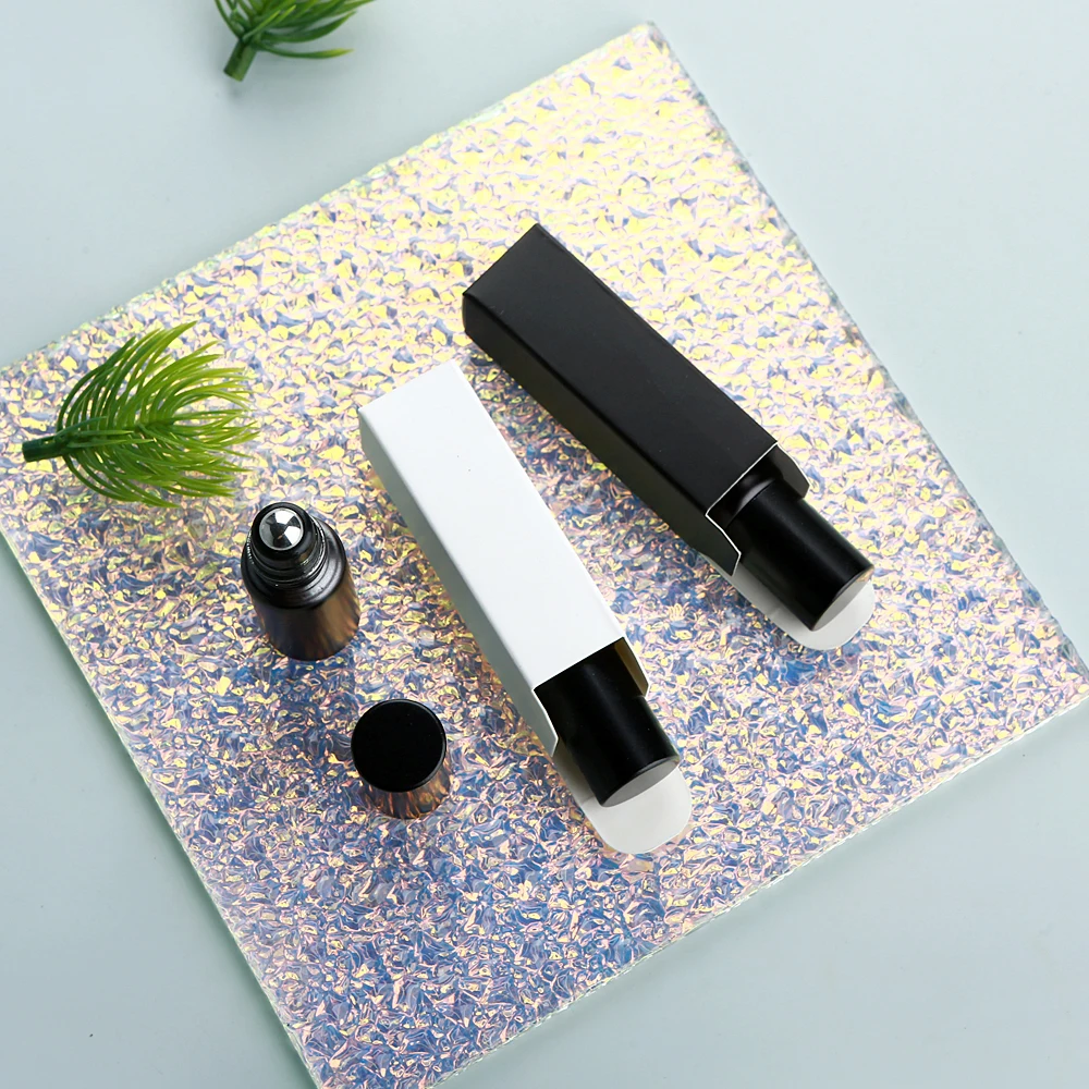 50/100 قطعة 5 مل عطر زجاجي أسود غير لامع مطلي بالكهرباء/زجاجات الزيوت العطرية، بكرات مدمجة ومحمولة وقابلة لإعادة الملء مع صناديق.