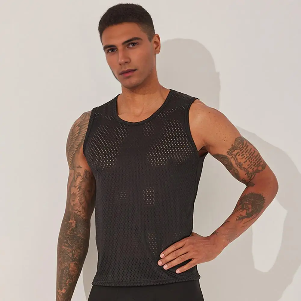 Men Vest Lightweight Quick-Drying Breathable Mesh Solid Color O-Neck Sleeveless Casual Tank Tops Exercise Male Fitness Camisole