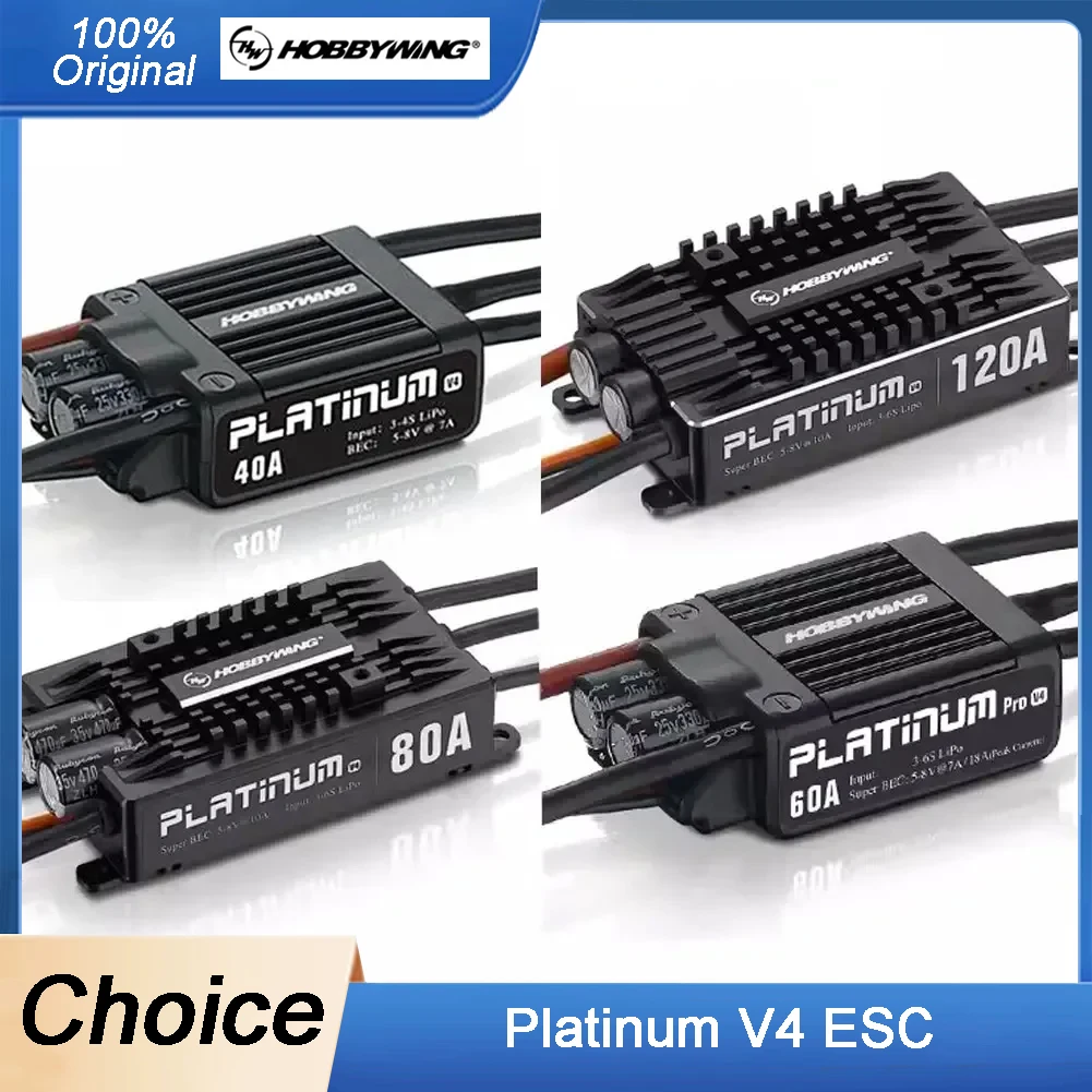 

Hobbywing Platinum V4 25A 40A 60A 80A 120A Бесщеточный ESC Электронный регулятор скорости 3-6S Lipo Встроенный BEC для радиоуправляемого самолета