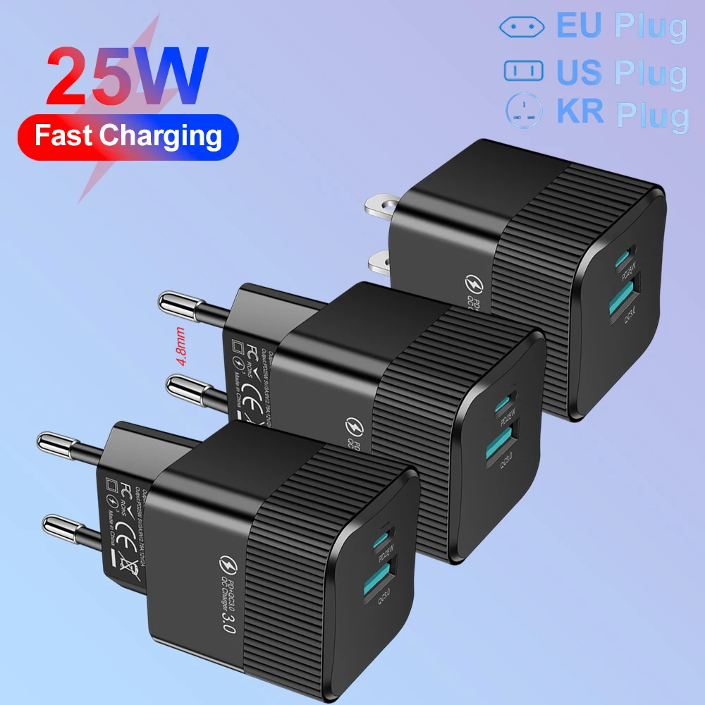 2-Port PD 25W USB‑C Fast Wall Charger Universal Travel Power Adapter Portable Phone Charger For iPhone Xiaomi 17 Huawei Oneplus