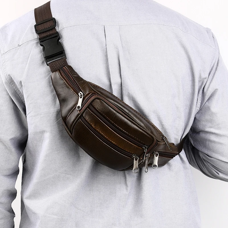 100% Genuine Leather Men\'s Waist Bag  Genuine Leather Waist Packs Casual Business High Capacity Shoulder Bag with Chest Pack