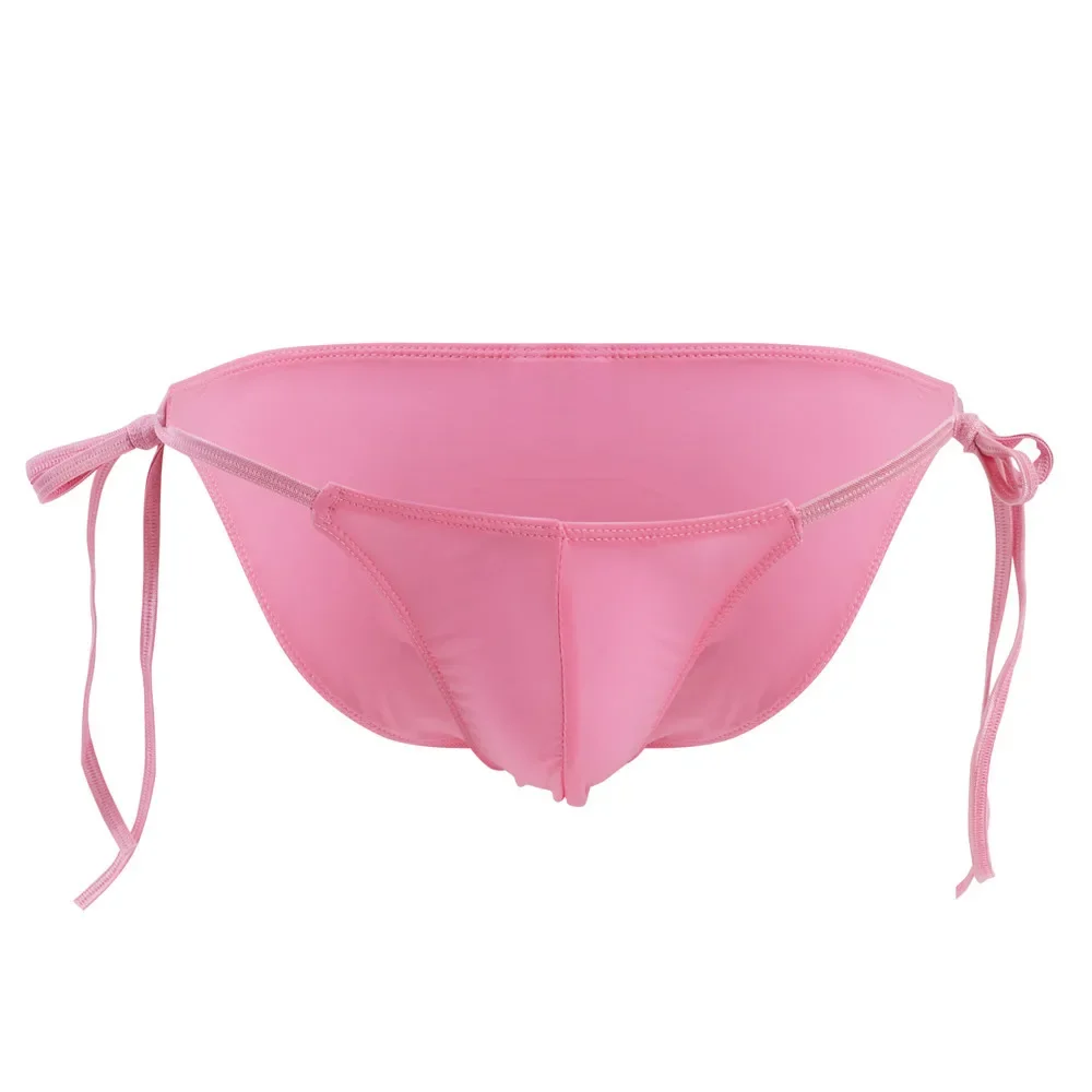 

Men's Erotic Mankini Gay Sexy Semi Transparent Ice Silk Thin Elastic Bandage Lace Up Tanga Sissy Low-rise U Convex Pouch Panties