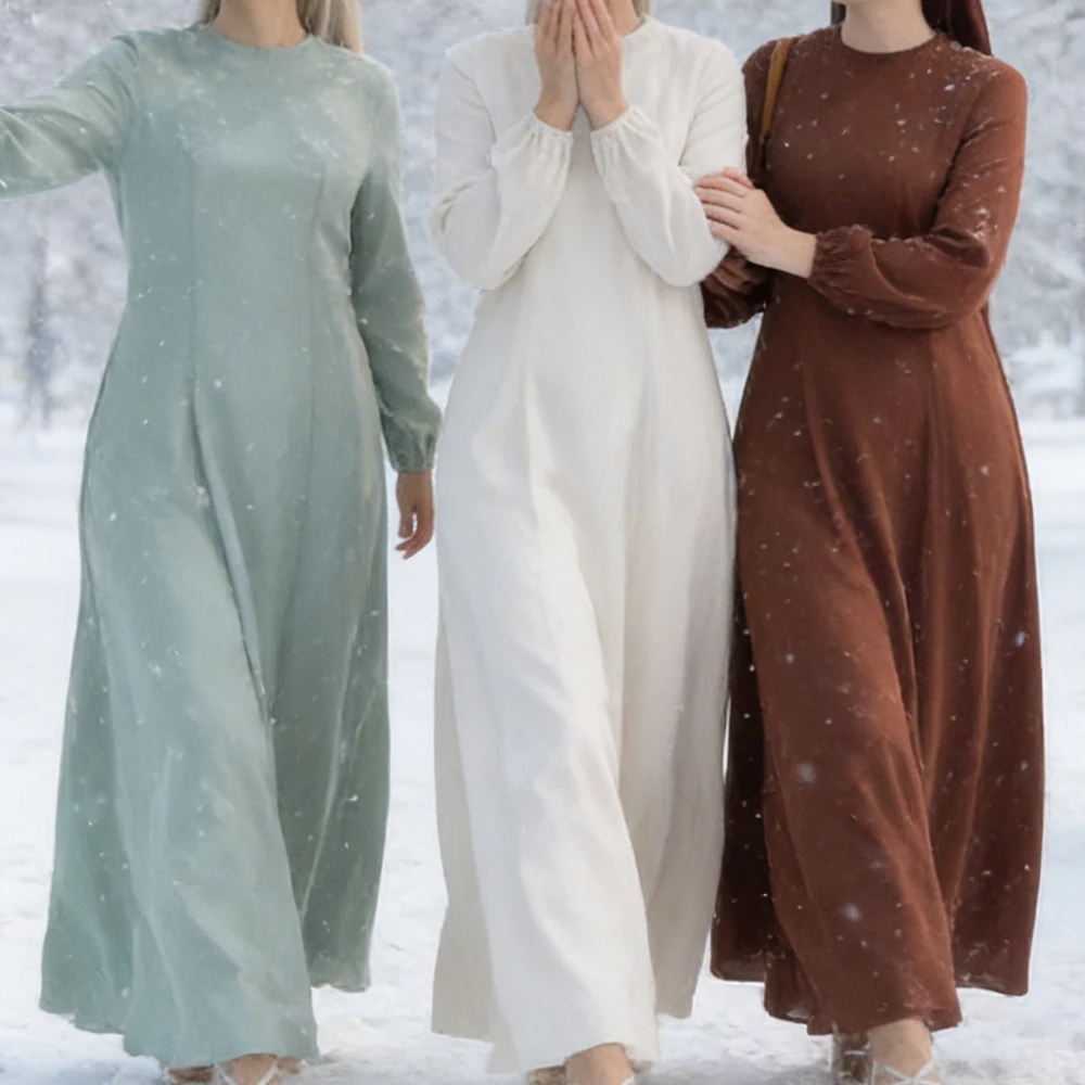 

Элегантное Дубайское Абая для женщин, мусульманское длинное свободное платье, турецкий кафтан, Ид Джеллаба, исламская одежда, арабский халат, женское мусульманское платье