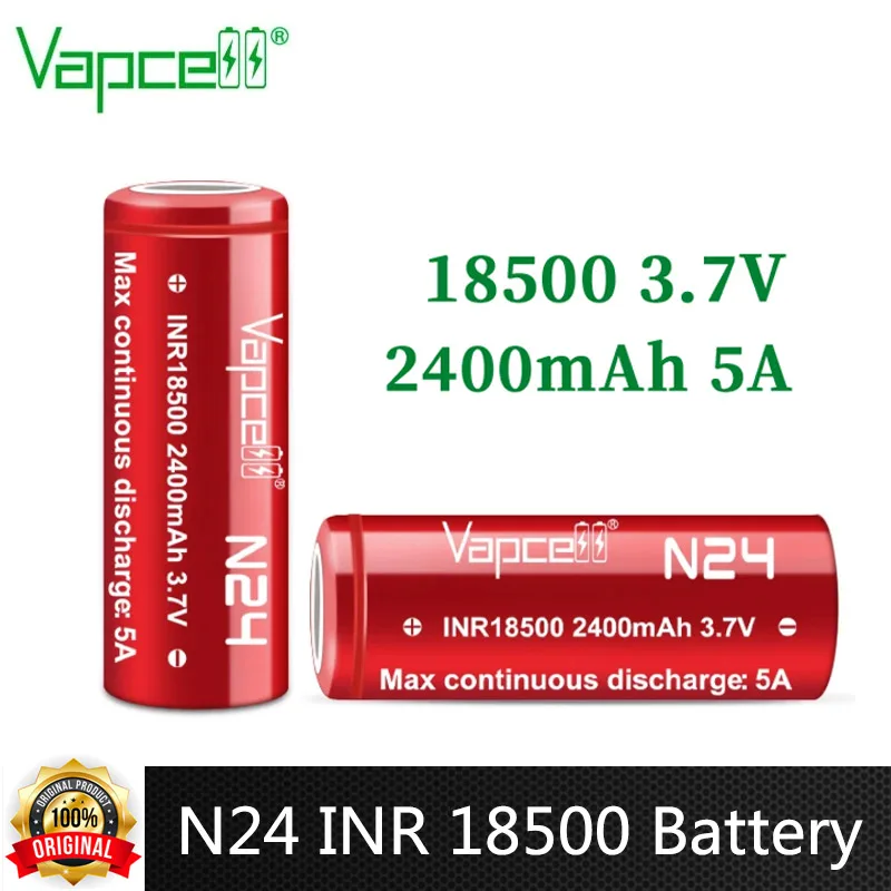 Oryginalna bateria Vapcell N24 INR 18500 2400mAh 5A 3.7V bateria litowo-jonowa akumulatory do latarki zdalnie sterowana zabawka