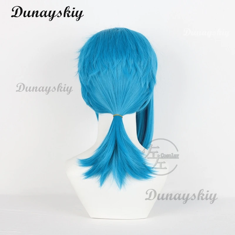 Women Blue 45cm Bangs Short Heat Resistant Hair Jinx Hat Cosplay Anime Arcane Season 2 Jinx Vest Wig Game Cosplay Customized