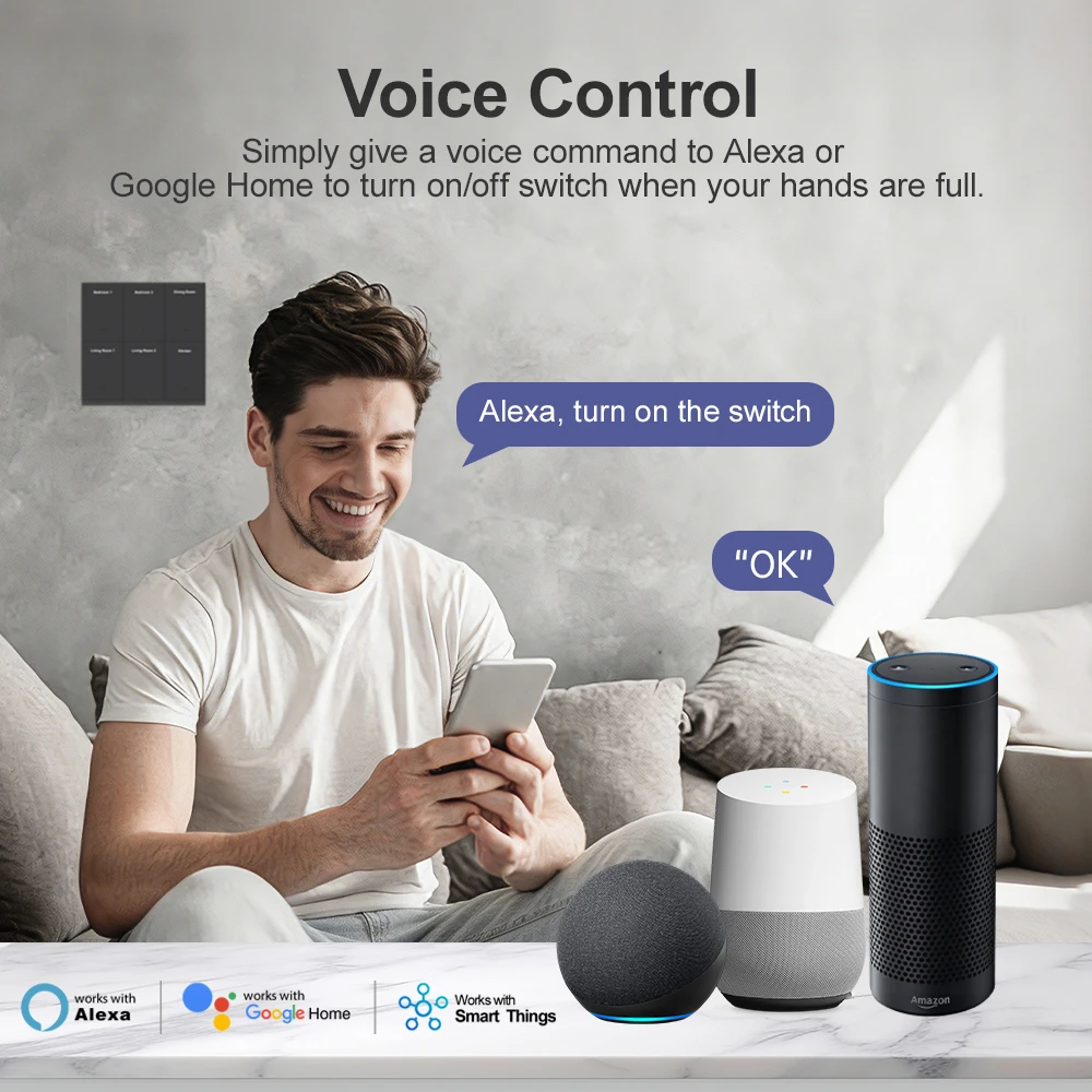MANHOT WiFi Smart DIY Name Switch 1/2/3/4/6/8Gang Smart Glass Panel Push Button Switch With Radar Sensing Work With Tuya Smart view 5