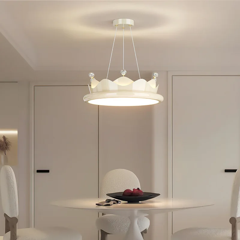 Cream Crown LED Pendant Lamps Modern Romantic Art Home Decor Hanging Light Children's Room Living Room Hotel Creative Chandelier