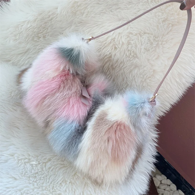 Women\'s High Quality Fur Bag Large Capacity Luxury Fox Fur Handbag Adjustable Strap Design Single Shoulder Fur Bag