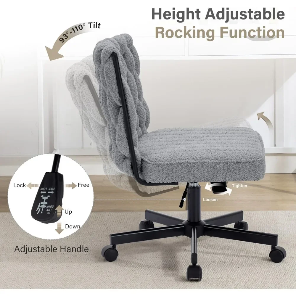 Silla de escritorio de oficina con patas cruzadas con ruedas, moderna silla de escritorio sin brazos con asiento ancho, silla de oficina en casa para el trabajo