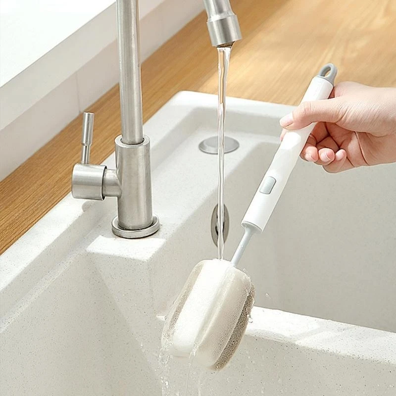 37ME Practical Cup Cleaning Brush Household Long Handle Replaceable Sponge for Vacuum Flask Baby Bottle Coffee Glasses Mugs