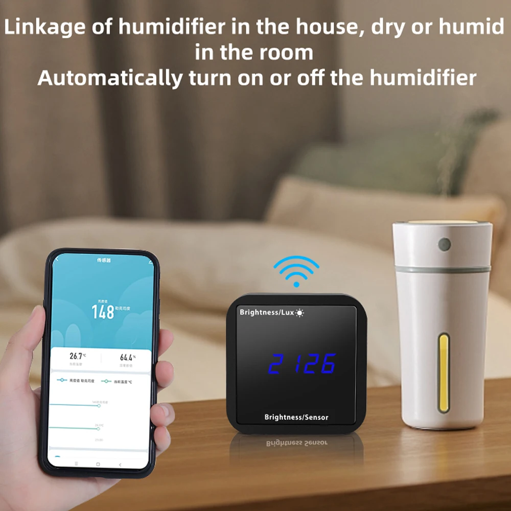 Tuya ZigBee كاشف الضوء الذكي مستشعر درجة الحرارة والرطوبة مع شاشة LED يدعم التحكم في التطبيق والربط المنزلي المتوافق