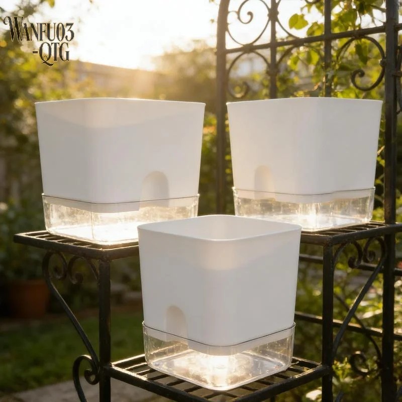 Hot Sale 1pc Self Watering Square Planter White, Double Layer Flower Pot with Reservoir, Automatic Watering System for Home