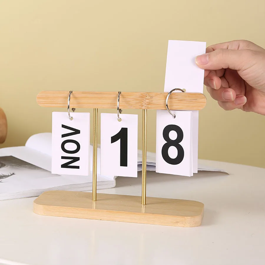 Modern Simple Wooden Calendar Flip Page Listing Perpetual Calendar Bedroom Desk Decorated With Holiday Gifts Desk Calendar