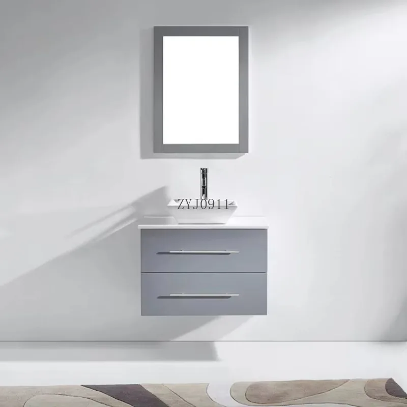 Modern Single Basin Storage Bathroom Furniture Wall Mounted Dark Grey Painted Wooden Bathroom Cabinet with Mirror