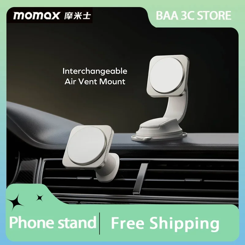 Momax Magnetic Wireless Charging Car Mount Quick Charger Fast Charging 15W Apple Android Universal Stand Navigation Support