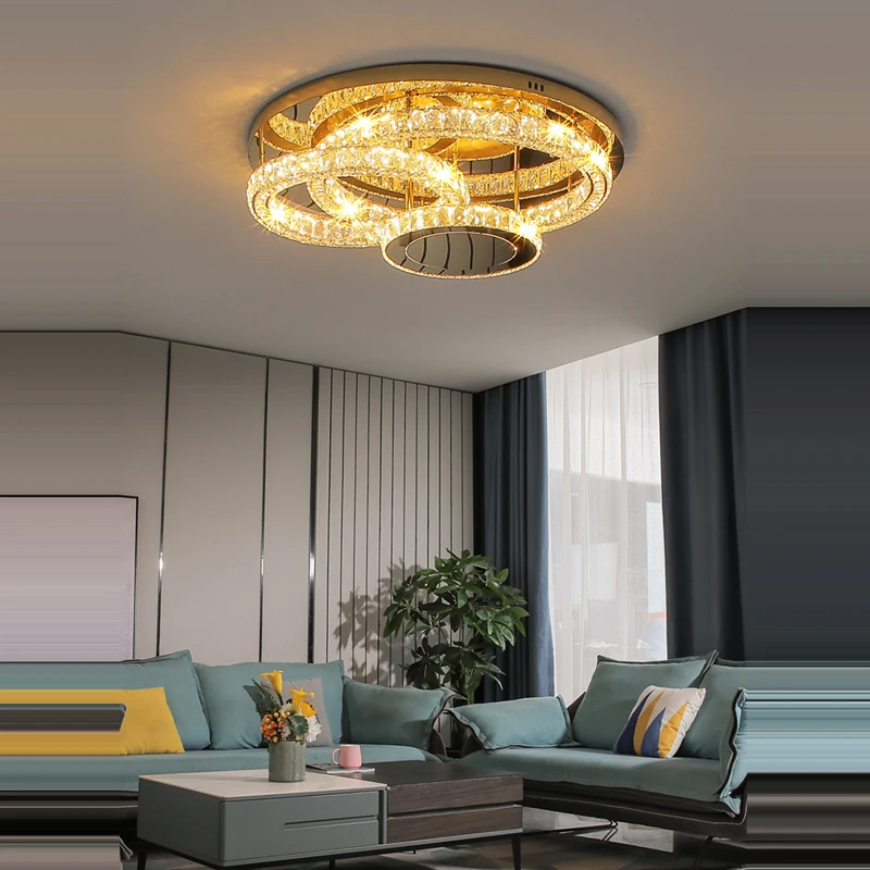 Coming Home Art Deco LED Stainless Steel Crystal Dimmable RGB Chandelier Lighting Lamparas De Techo For Living Room