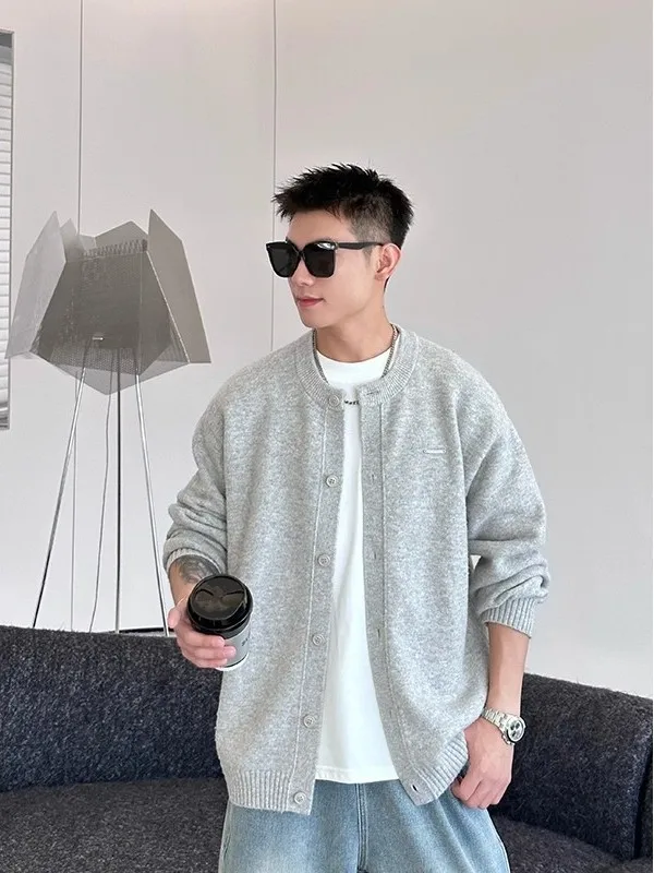 

Модный мужской вязаный оверсайз-пальто на зиму, повседневный свободный верхний одеколон в корейском стиле, с буквенным принтом, из смесовой шерсти, комфортный