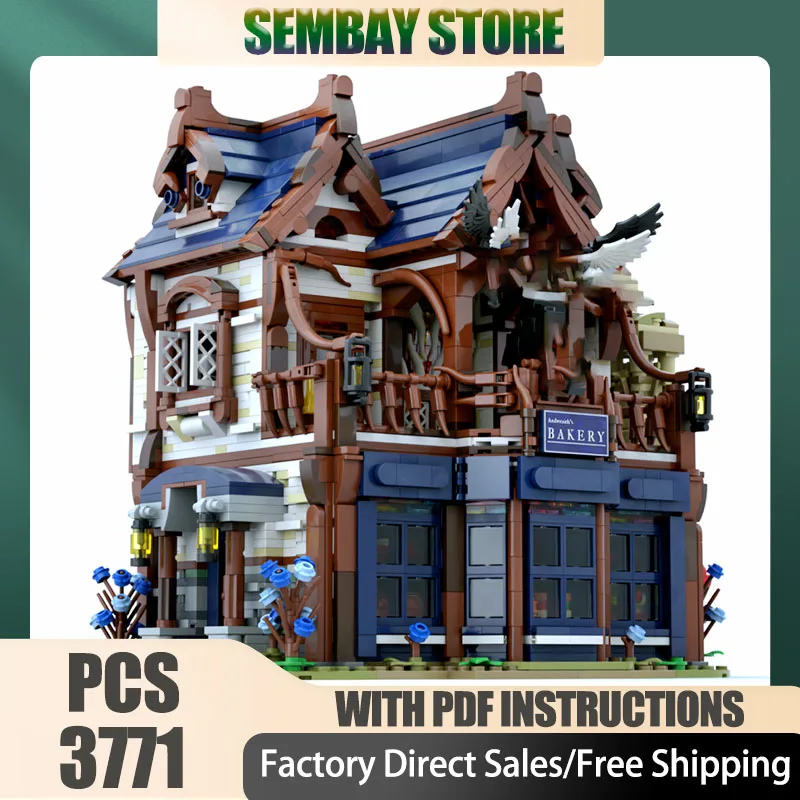 

Medieval Model Moc Building Bricks BAKERY [the Rainy Street Series] Model Technology Blocks Christmas DIY Toy Construction Gifts