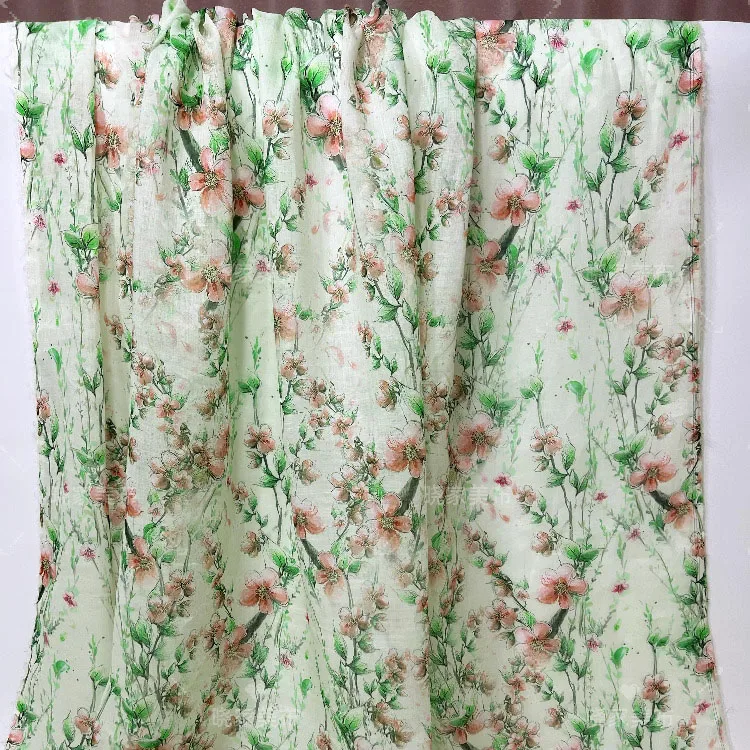 

1 ярд, высококачественная ткань рами, розовые цветы, цифровая печать, рубашка, брюки, платье, ткань Cheongsam для материала