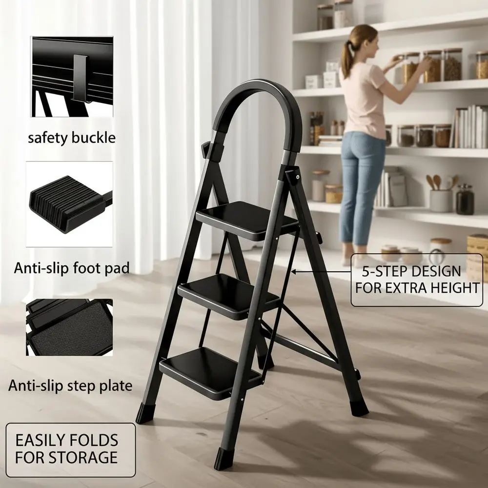 

Lbs Capacity HeavyDuty 3 4 5Step Folding Ladder With NonSlip Steps Wide Base Lightweight Collapsible Step Stool Suitable Home,