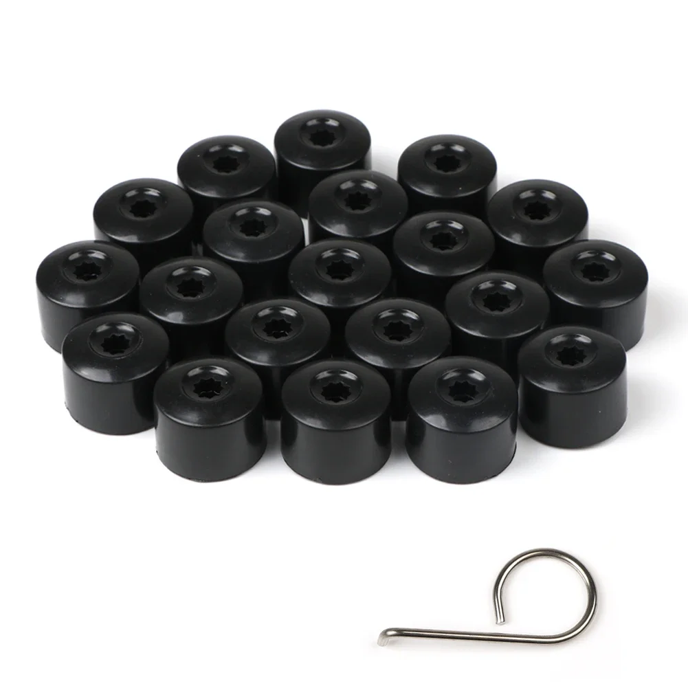 20pcs 17mm Wheel Lug Nut Bolt Cap Covers With Removal Tool For VW Beetle Audi Skoda Black Exterior Protection Accessorie