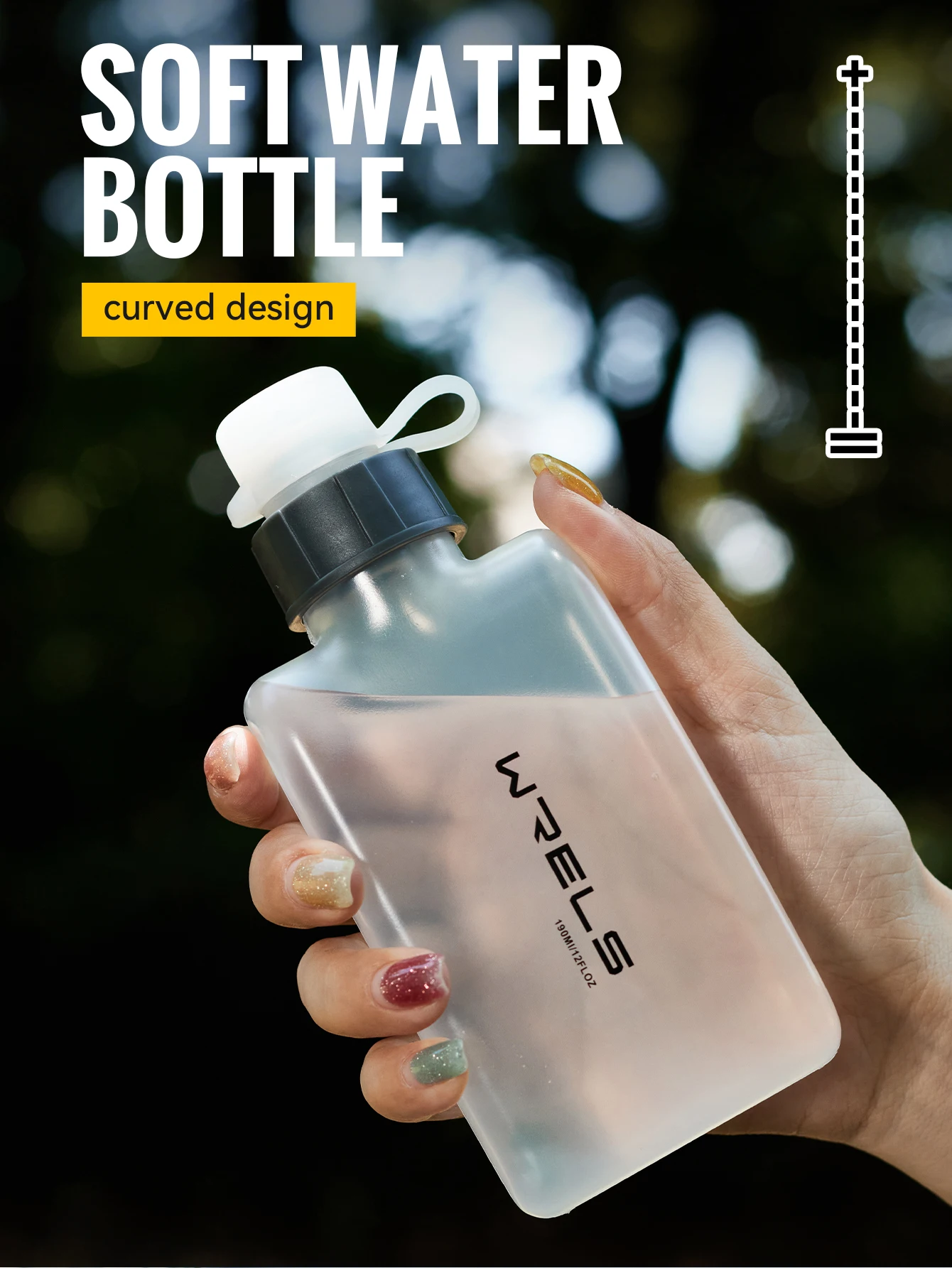 WRELS Zusammenklappbare Reise-Wasserflasche für Outdoor-Sport & Camping Wandern Leichte Laufflasche BPA-frei TPU Weiche Wasserflasche – Detail 1