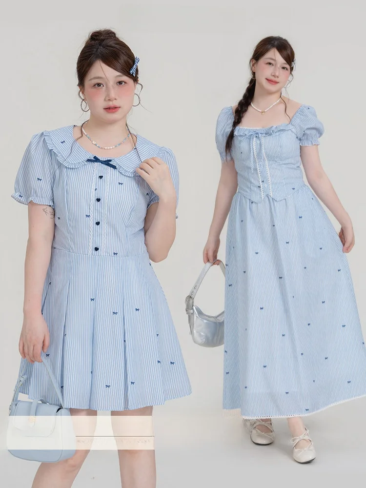 

Heynew кукольный воротник в полоску для перерыва на чай Dr Summer Bubble Sve антивозрастная женская юбка трапециевидной формы большого размера Dr Commute Sle