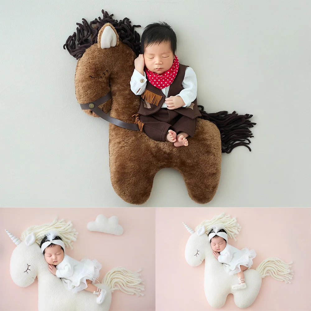 

Newborn Photography Props West Cowboy Style Baby Costume Cute Animal Posing Pillows(Horse/Unicorn)for Baby Studio Photo Sessions