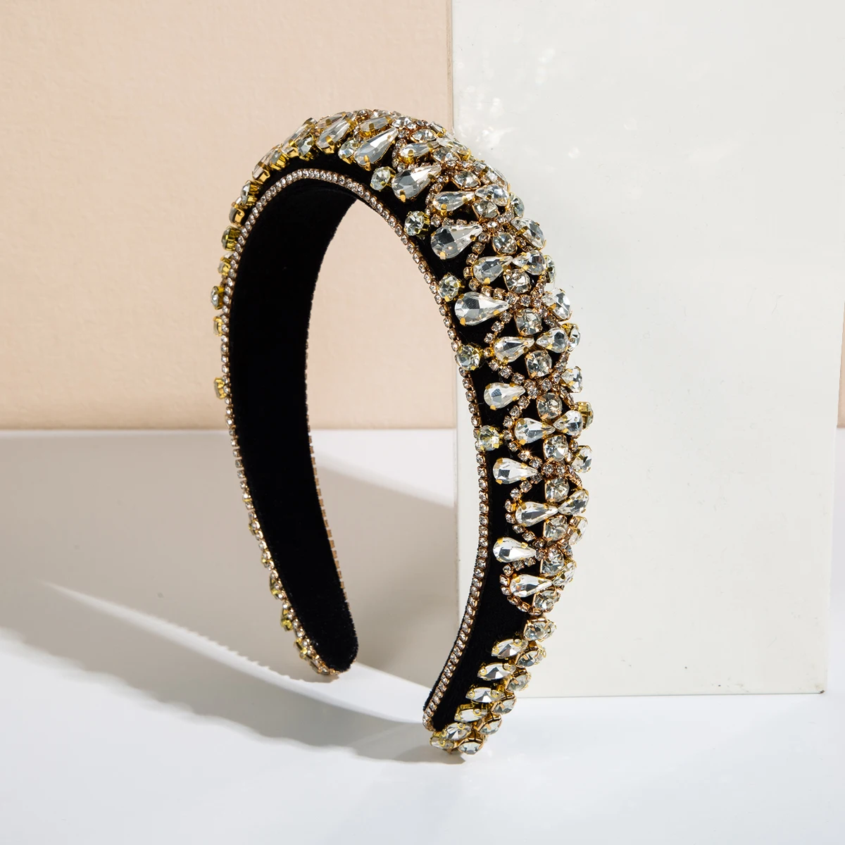 New European And American Style Super Sparkling Diamond Wide Edge Headband For Women, Baroque High Skull Hair Accessory
