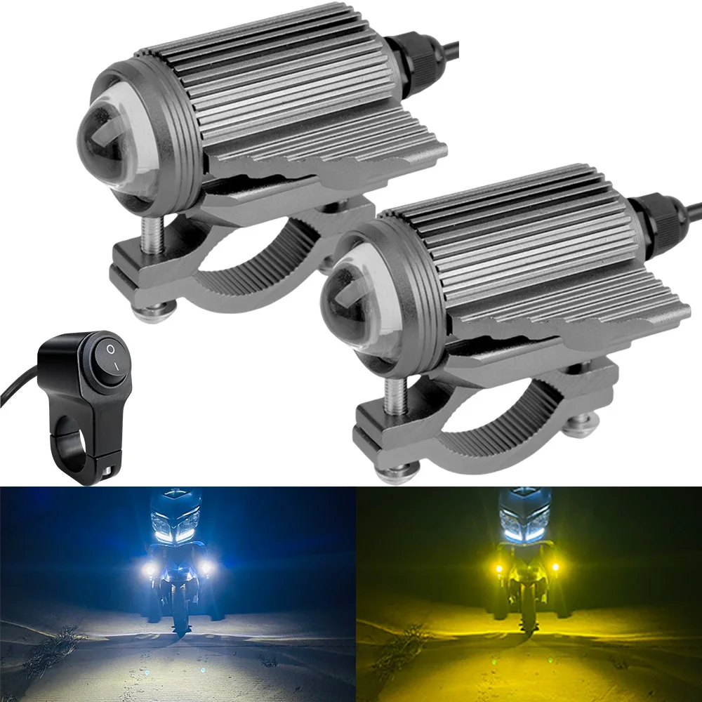 Additional LED Headlights For Motorcycle High/Low/Strobe Long Range Fog Lights Lamp Auxiliary Spotlights 9-85V White Amber Lense