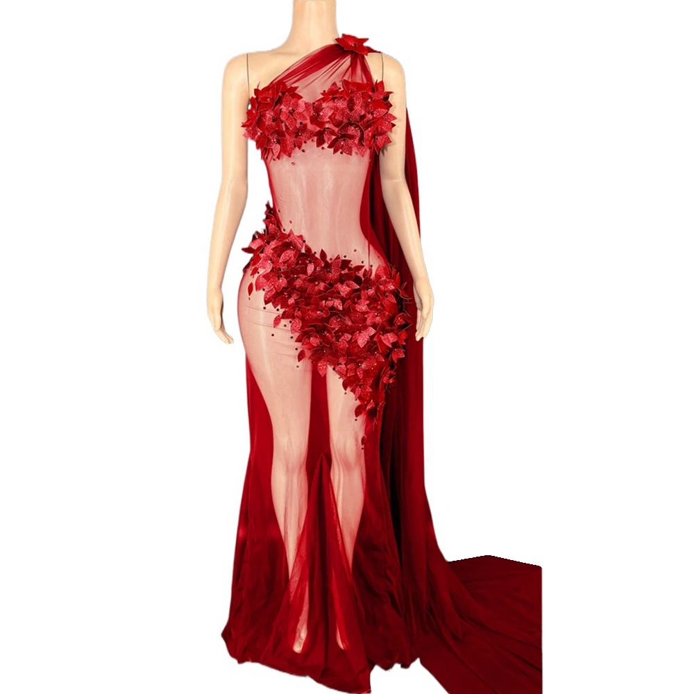 فستان طويل مثير بذيل شفاف للنساء أنيق لحفلات الزفاف والسهرات وحفلات التخرج وأعياد الميلاد فستان التصوير الفوتوغرافي ملابس المسرح للمغني