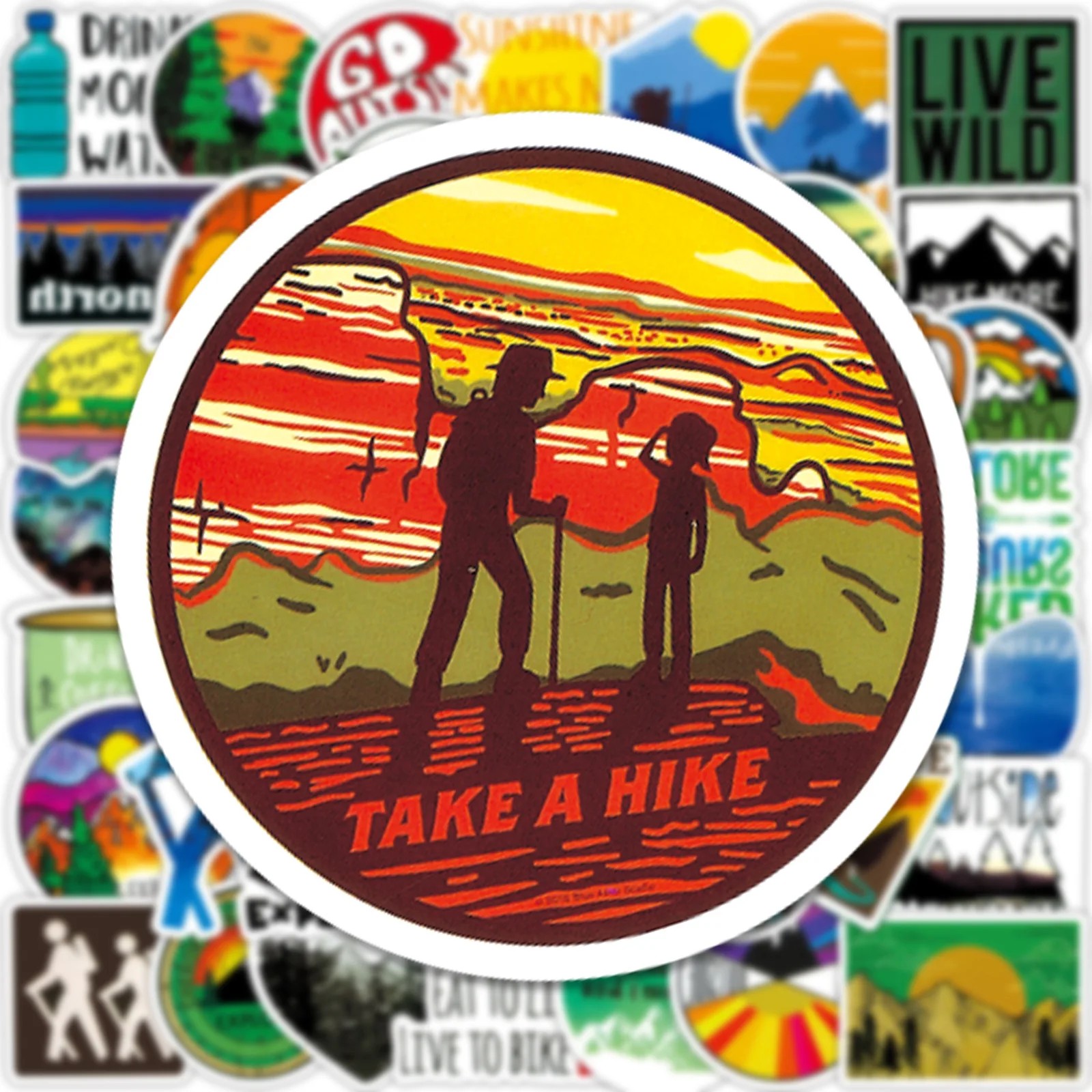 50 pezzi da campeggio all'aperto estate campeggio avventura testo graffiti decorare laptop chitarra tazza d'acqua iPad adesivo impermeabile giocattolo per bambini