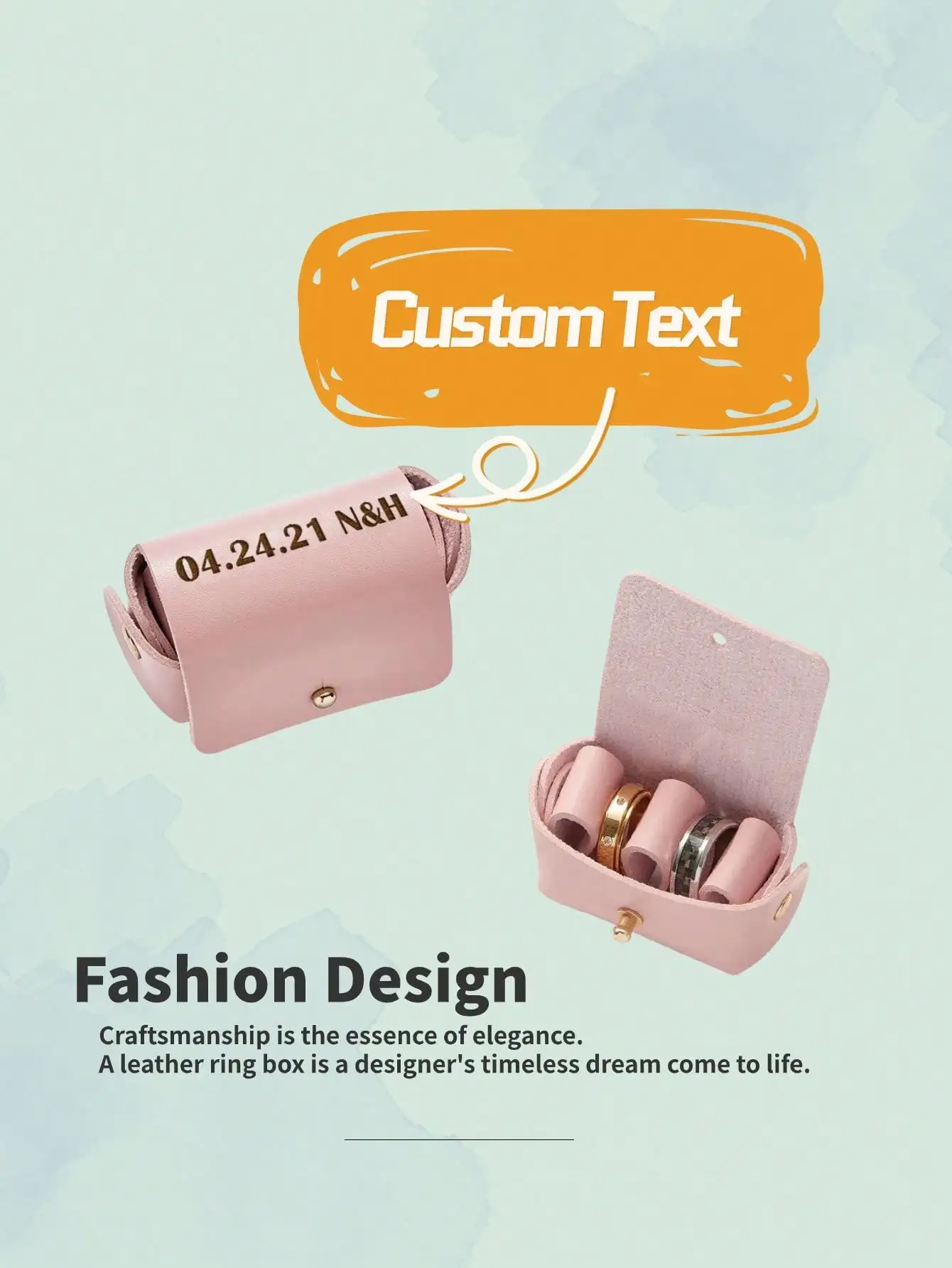 Custom Leather Ring Pouch Personalized Engraved Jewelry Holder Double Rings Box Wedding Gift for Bride Groom Mother Day