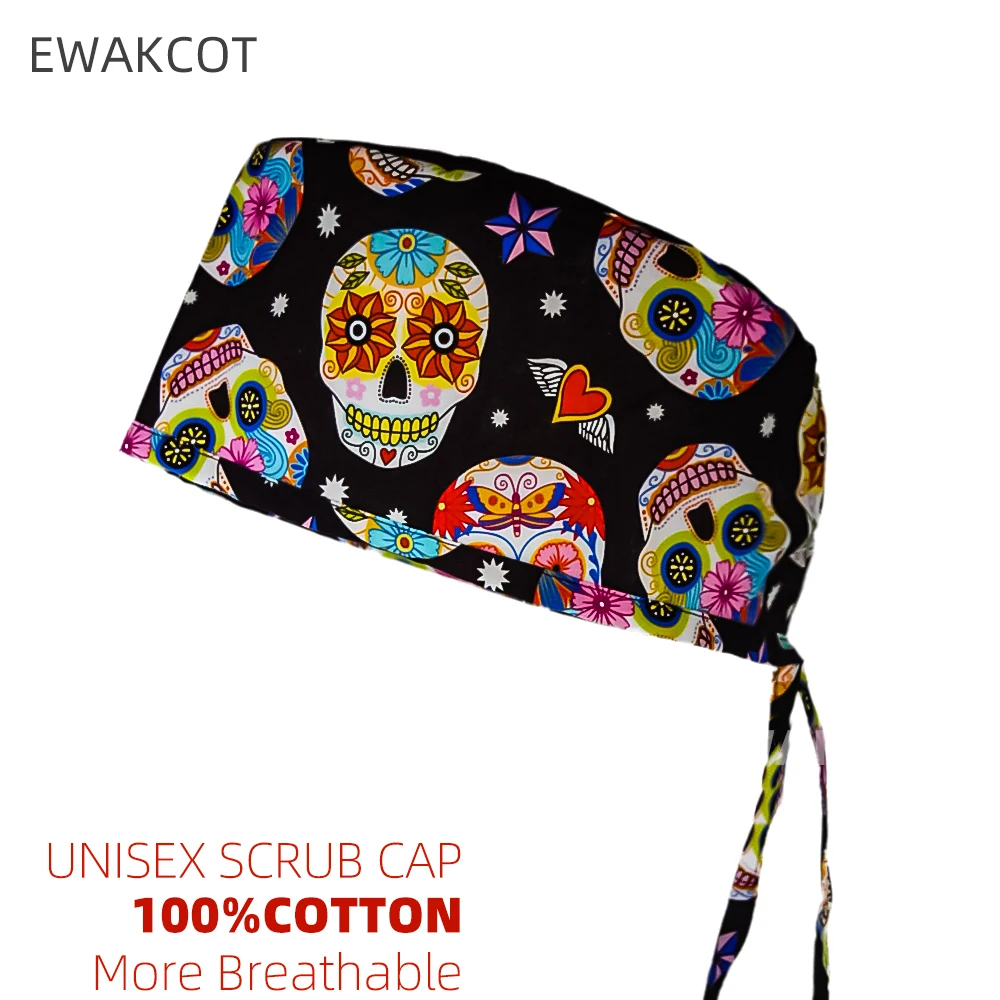 new Halloween pattern scrub cap skull printed medical operating hat lab pet shop vet hospital surgeon hat women men surgical cap
