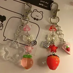 Strawberry and peach matching keychain handmade jewelry