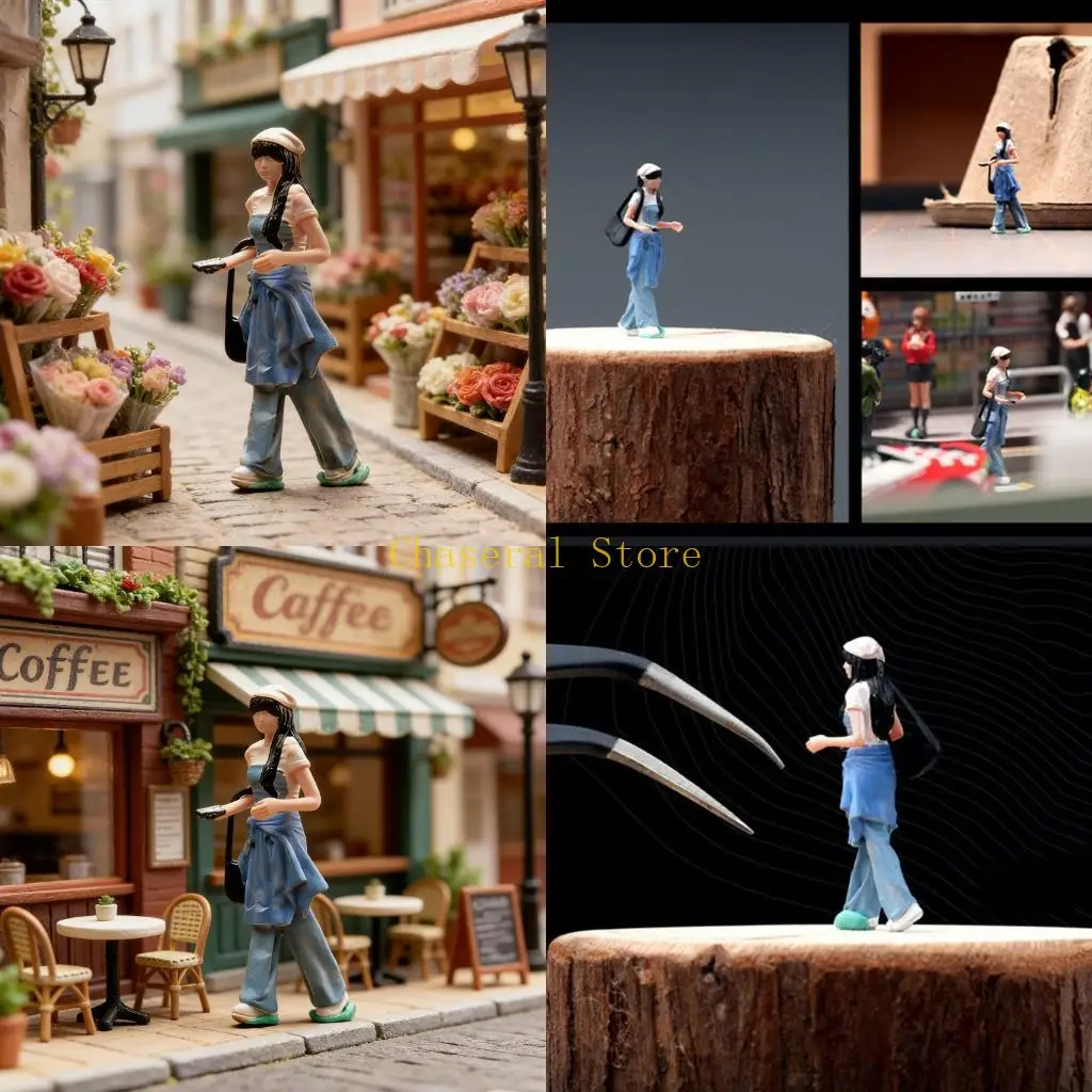 

E7CE Colorful Miniature Girl Doll Model Figurine With Fashion Outfit And Jeans For Doll House Display And Collectible Decors