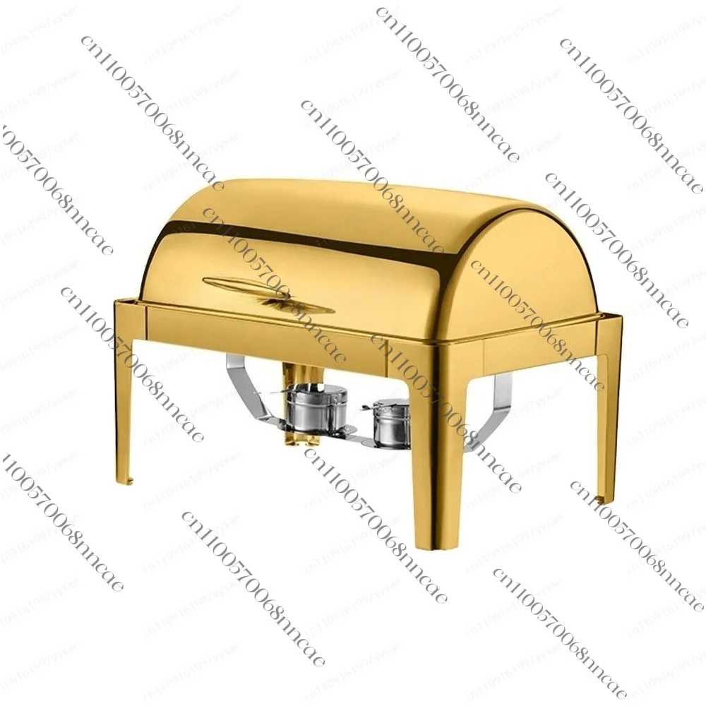 Commercial 9L Gold Stainless Steel Chafing Dish Buffet Food Warmer, Round Soup Hot Pot w/ Water Pan & Alcohol Burner Holder